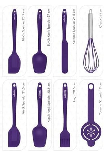 Mena Rise Şirinshop Drongo Heat Resistant Fireproof Non-Stick Silicone Spatula Set 8 Pieces Purple 1108107