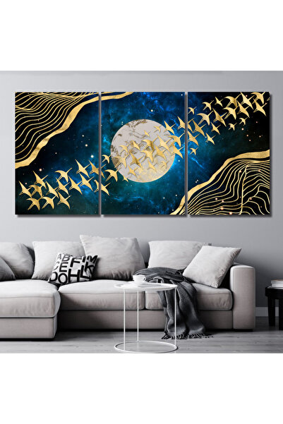 SND ثلاث لوحات قماشية بتصميم مودرن مع برواز بني مجوف