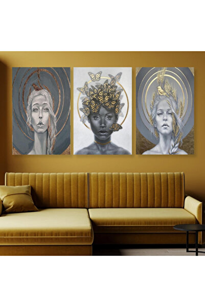 4gdran ثلاث لوحات قماشية بتصميم مودرن مع برواز بني مجوف