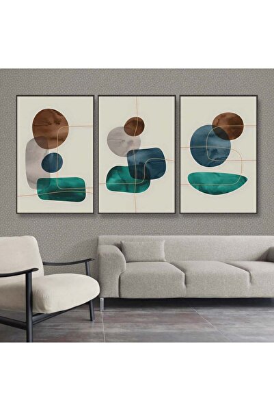 Marktna ثلاث لوحات قماشية فخمة بتصميم مودرن مع برواز ذهبي مجوف