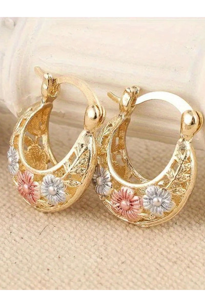 Bujiteri Zarif Kadın Halka Küpe - Orta Doğu Vintage Bohem Tarzı Çiçek Desen Tasarım, Nikelsiz Kaplama Bakır