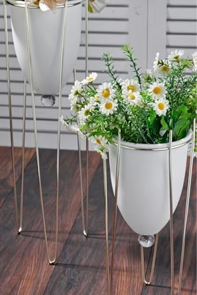 AC BOX Decorative White Flower Pot with 2 Legs New Model Ac Box 861931