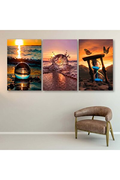 SND ثلاث لوحات قماشية بتصميم مودرن مع برواز شامبين مجوف