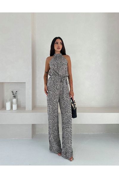 jöns since 1997 Women's Zero Sleeve Waist Elastic Patterned Belted Jumpsuit