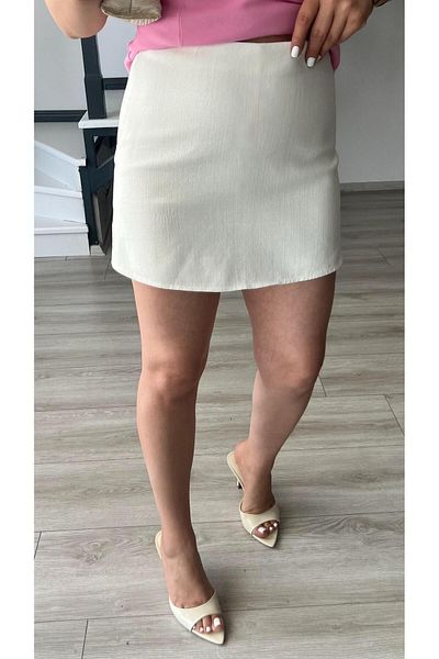 Oslove White Linen Shorts Skirt