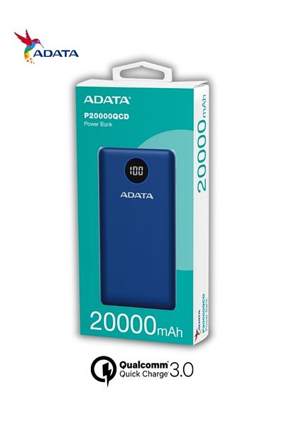 Adata Power Bank P20000QCD | 20,000 mAh | Fast Charging Qualcomm QC 3.0 USB Type-C and Type-A | 18 watt