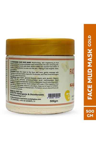 ECOLYTE+ La Parisienne Face Mud Mask, Deep Cleanse, Tighten & Exfoliate, Blemish Fighting (Gold, 500g)