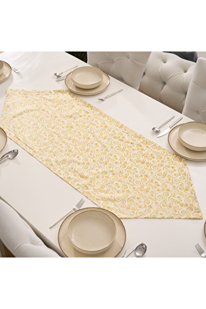 kesenegore Țesătură decorativă din bumbac Ranforce cu design special, model circular decorativ, triunghi galben, 50X150