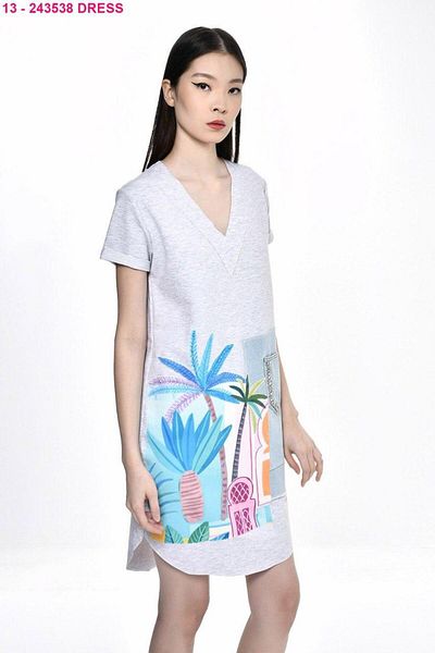 DQMANE V-Neck Design Stone Dress-Tunic