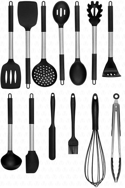 Mena Rise Şirinshop Mora 14 Piece Silicone Tip Spatula Kitchen Set - Black 1108107