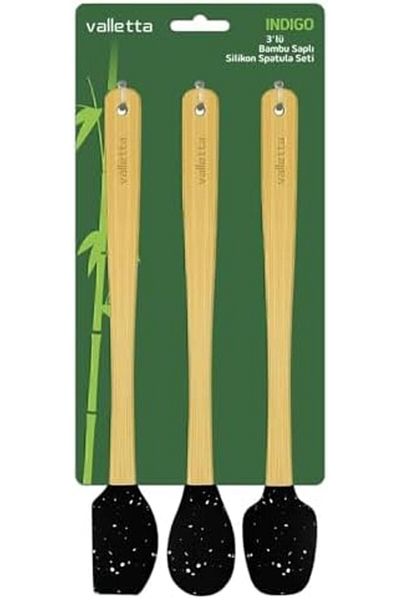 Mena Rise Şirinshop Indigo 3-Piece Black Dotted Bamboo Silicone Spatula Set Long 26 cm Vlt1520 1108107