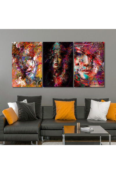 Marktna ثلاث لوحات قماشية بتصميم المرأة مع برواز شامبين مجوف