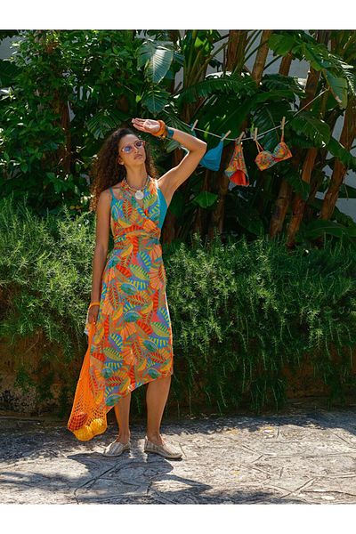 LC Waikiki Γυναικείο φόρεμα παραλίας με κοραλί σχέδιο