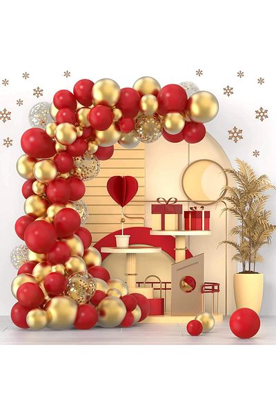 Baloane Vesele Balloon Arch Events Red Gold 120 Pieces ARC81
