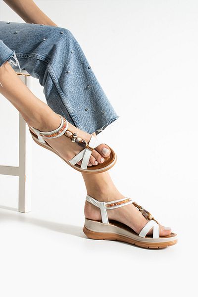Ayax White Two-Striped Casual Women's Sandals with Accessories