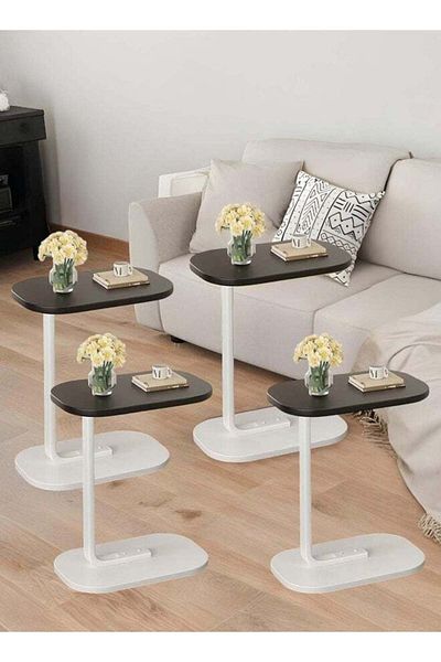 Taimi 4 pieces C-Shaped Side Table Elegant Desig with Metal Frame 45x30x60cm-Black Color With White Frame