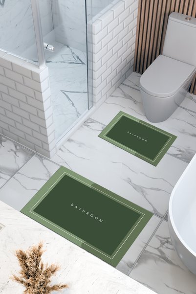 THEMODERNHANE Bathroom Patterned Eco Bath Mat, Non-Slip Base, Machine Washable, Digital Printing Set of 2
