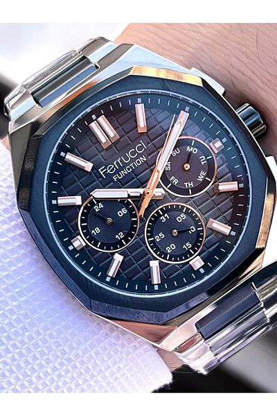 Ferrucci Inner Functions Active Calendar and Day 30m Water Resistant Steel Cord Men's Wrist Watch Vs.Bl