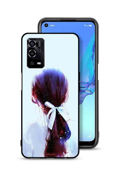Tolwak غطاء حماية لهاتف Oppo A55 4G بتصميم ربطة شعر مع رباط شعر وفن فتاة
