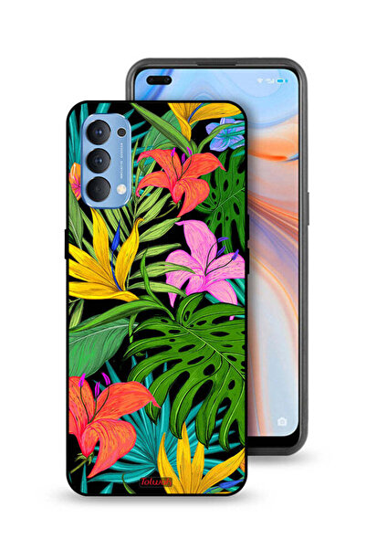 Tolwak غطاء حماية لهاتف Oppo Reno4 4G بنقشة زهور استوائية وأوراق شجر