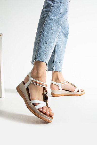 Ayax White Two-Striped Casual Women's Sandals with Accessories