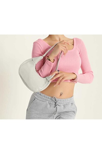 Skygo Mini Gray Patent Leather Baguette Bag