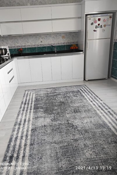 CENTER AVM Gri Halı Mutfak Halısı Leke Tutmaz Makinede Yıkanabilir Kaymaz Taban Halı