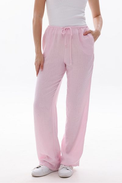 LA PANTE Elastic Waist Lace-Up Woven Pink Trousers