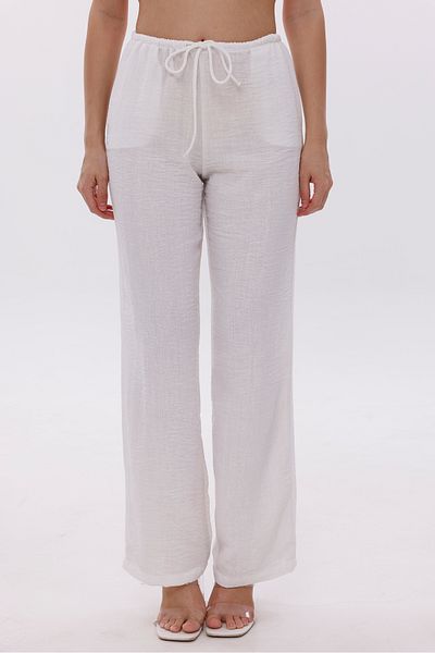 LA PANTE Elastic Waist Lace-Up Woven White Trousers