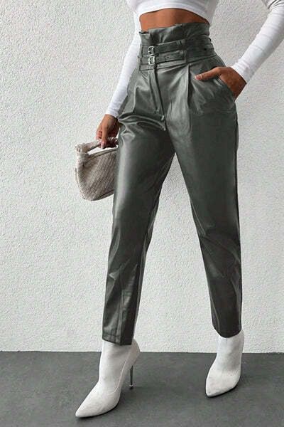 StreetWear Outlet Women's Pants, High Waist, Two Belts, Tapered Fit