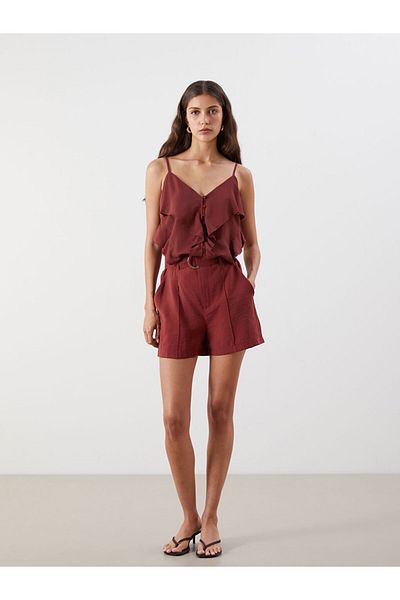 LC Waikiki Modal Blend Women's Shorts with Plum Waist Belt