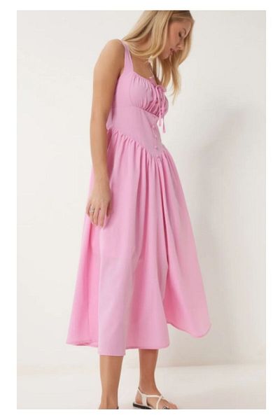BUSEM Ls0000020 Bsm Suspender Waist Corset Button Detail Midi Dress
