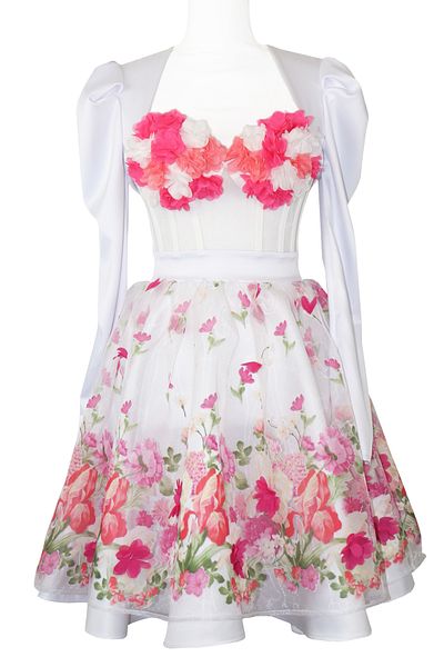 Atelier Anca Socolovschi Rochie stil prințesă, corset reglabil, albă cu model floral 3D, mărimea 36