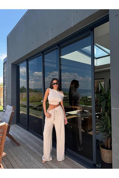 Le'amore Shoulder Detailed Blouse/Pants Set
