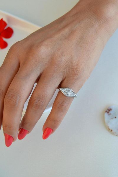 Sacce Scarves&Accessories Zircon Stone Eye Figured Pinky Ring – Nazar Model
