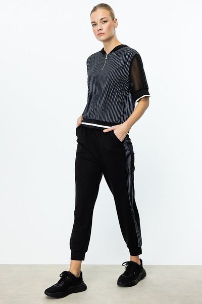 On Fashion Elastic Trousers with Pattern on the Sides Black-56521
