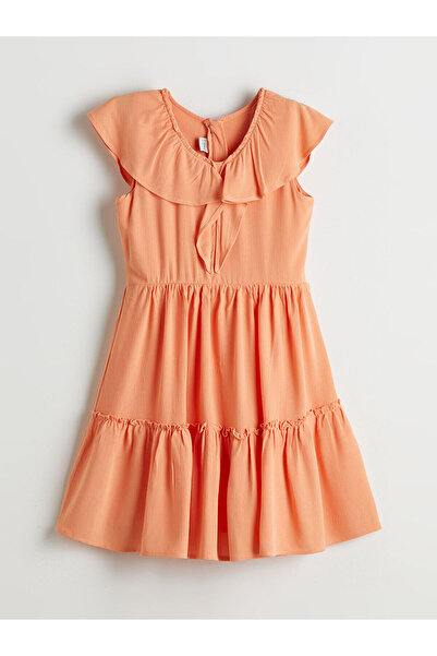 LC Waikiki LCW Kids koraljna haljina za devojčice sa V-izrezom
