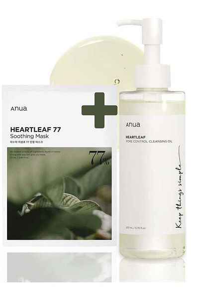 ANUA Heartleaf Duo Pack - Pore Control Cleansing Oil 200ml & Soothing Sheet Mask 25 ml