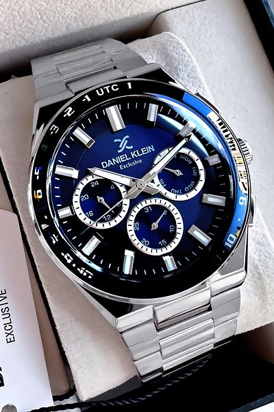 Daniel Klein Exclusive Groom's Men's Watch Waterproof Silver Blue - Steel Band Gift Bracelet Dke2136C4