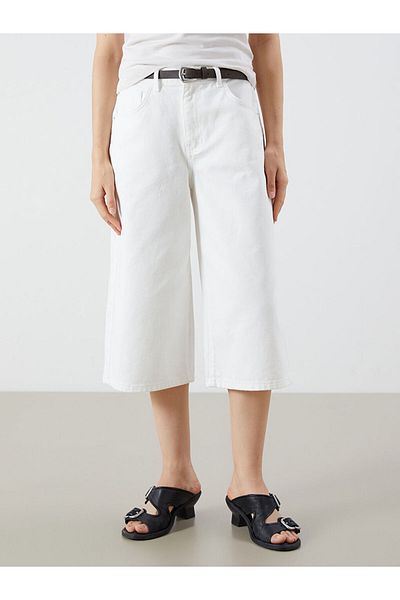 LC Waikiki Jeans White Women's Jean Capri with Belt