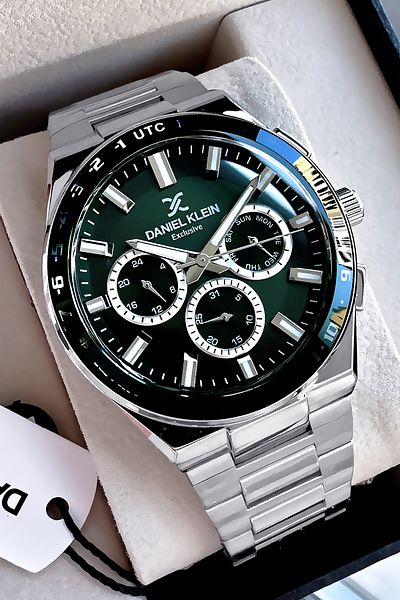 Daniel Klein Exclusive Groom's Men's Watch Waterproof Silver Green - Steel Band Gift Bracelet Dke2136C6