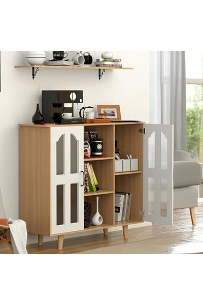 AGD Coffee Corner Storage Cabinet, Kitchen Sideboard with Shelves and Doors, Microwave Oven
