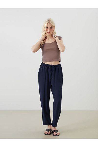 LC Waikiki Brown Elastic Waist Carrot Cut Women's Trousers