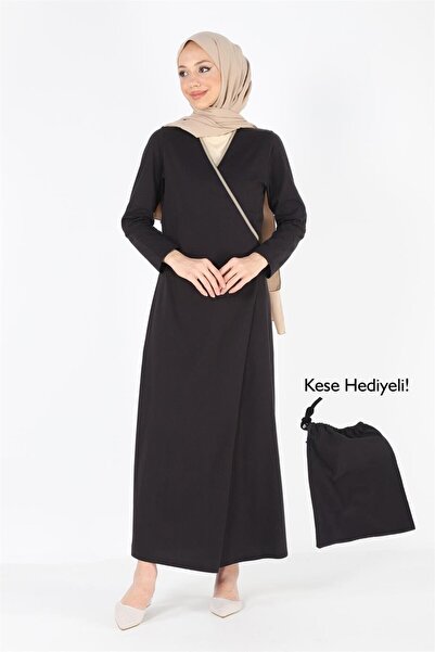 Plistre 1998_Pratik Yandan Bağlamalı Kruvaze Biye Kuşaklı %100 Pamuk Kumaş Tesettür Namaz Elbisesi