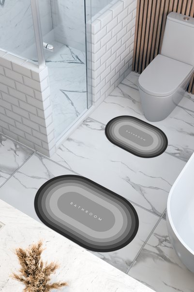 THEMODERNHANE Bathroom Patterned Eco Bath Mat, Non-Slip Base, Machine Washable, Digital Printing Set of 2