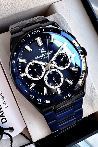 Daniel Klein Exclusive Groom's Men's Wristwatch Waterproof Navy Blue Color Steel Band Gift Bracelet Dke2136C7
