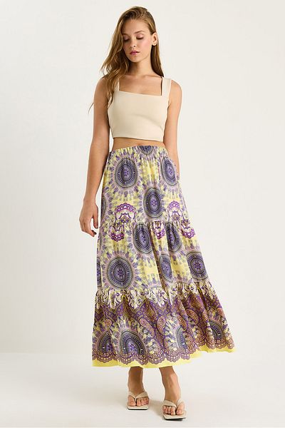 Bianco Lucci Women's Patterned Elastic Waist Long Vsicon Skirt 8045 60283479
