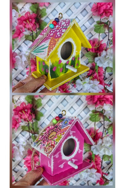 Home 2 adet minik kuş evi,12×12×8cm lik,bahçe, ağaç dekoru ,kişiselleştirileb...