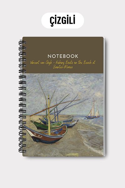 Eldesen Tasarım Van Gogh A5 Spiral Line School Notebook, 50 Sheets 100 Pages, Cardboard Cover Notepad