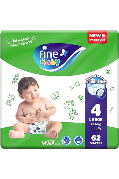 Fine Baby , Size 4, Large, 7–14 kg, 62 Diapers